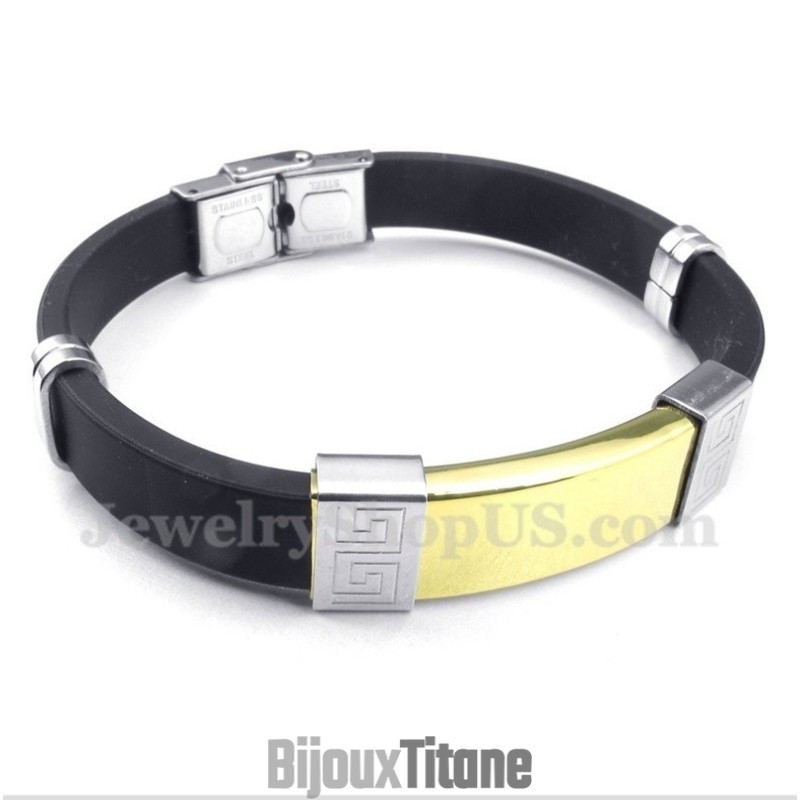 Bracelet Pour Homme En Caoutchouc Titane À Motif Méandre Grec