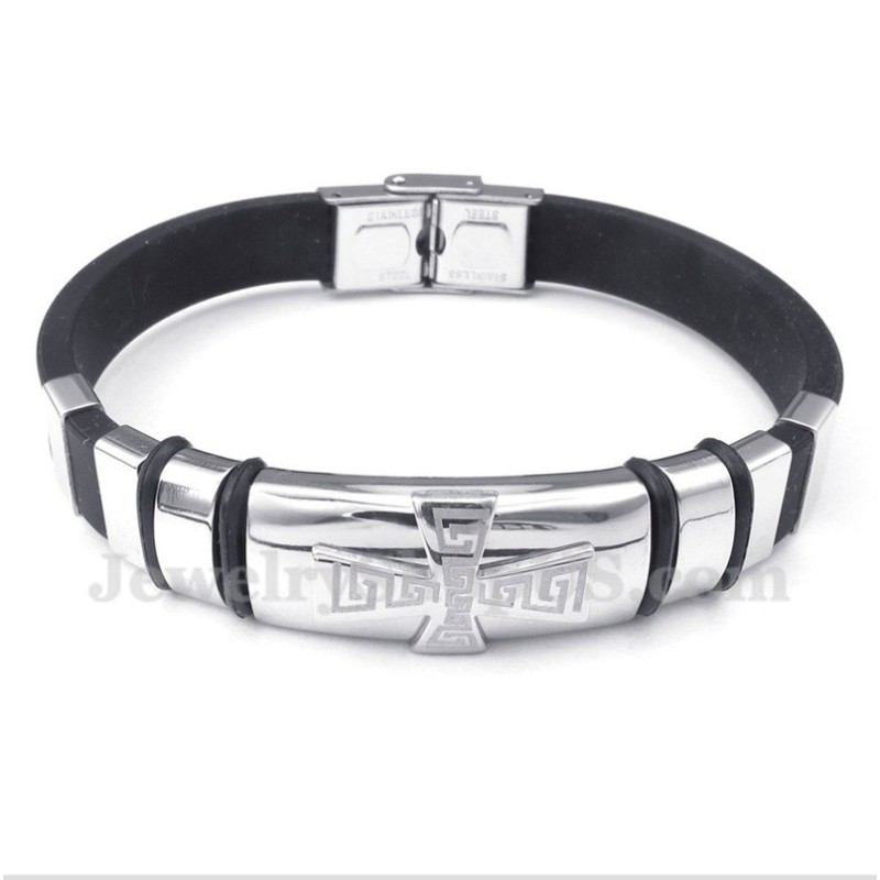 Bracelet Pour Homme En Caoutchouc Titane À Motif Méandre Grec