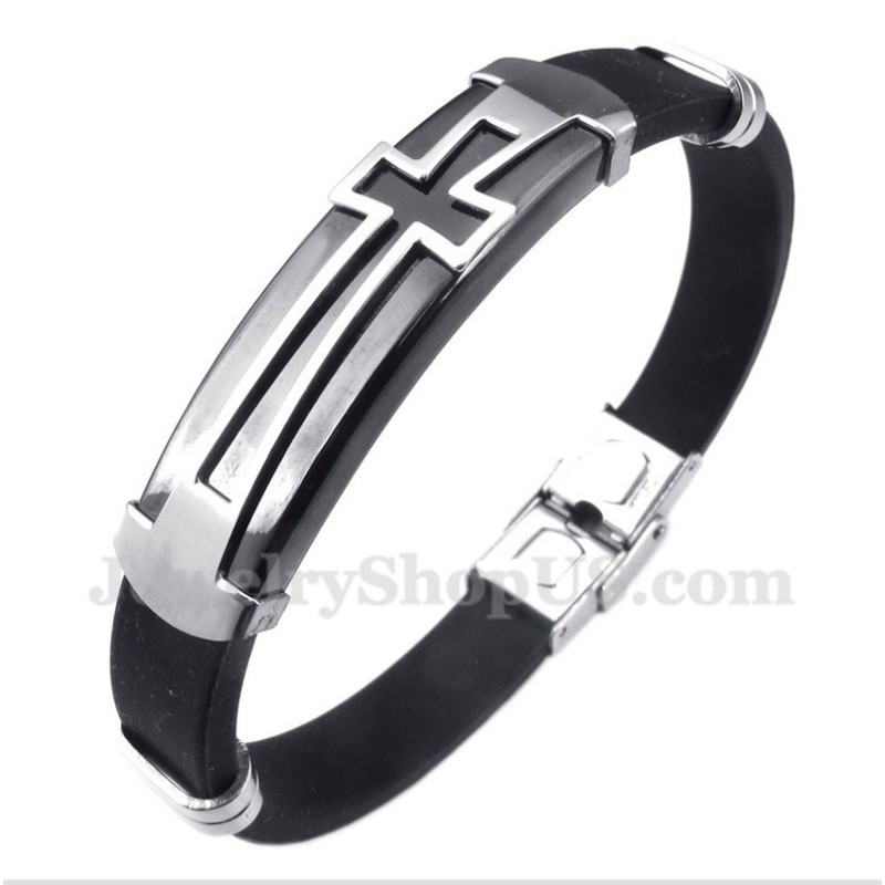 Bracelet Croix En Caoutchouc Et Titane Pour Homme Bracelet Croix En Caoutchouc Et Titane Pour Homme
