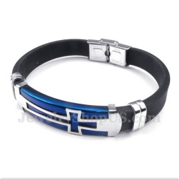 Bracelet Croix En Caoutchouc Et Titane Pour Homme