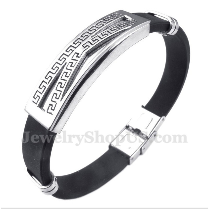Bracelet Pour Homme En Caoutchouc Titane À Motif Méandre Grec Bracelet Pour Homme En Caoutchouc Titane À Motif Méandre Grec