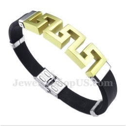 Bracelet Pour Homme En Titane Et Caoutchouc Doré À Motif Méandre Grec