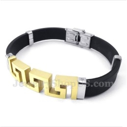 Bracelet Pour Homme En Titane Et Caoutchouc Doré À Motif Méandre Grec