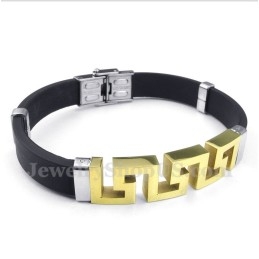 Bracelet Pour Homme En Titane Et Caoutchouc Doré À Motif Méandre Grec