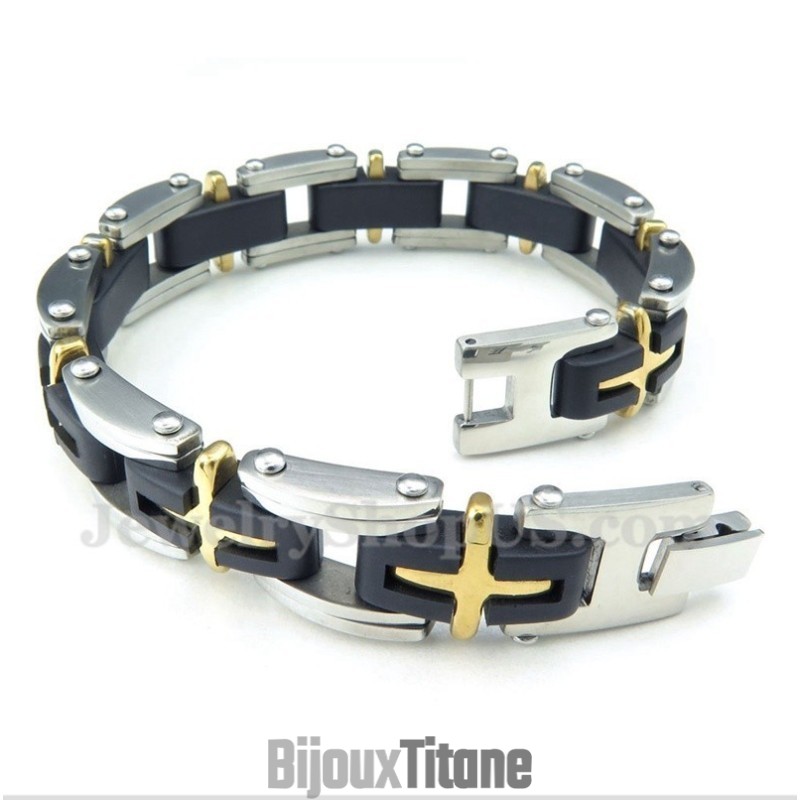 Bracelet Croix En Titane Et Or Pour Homme