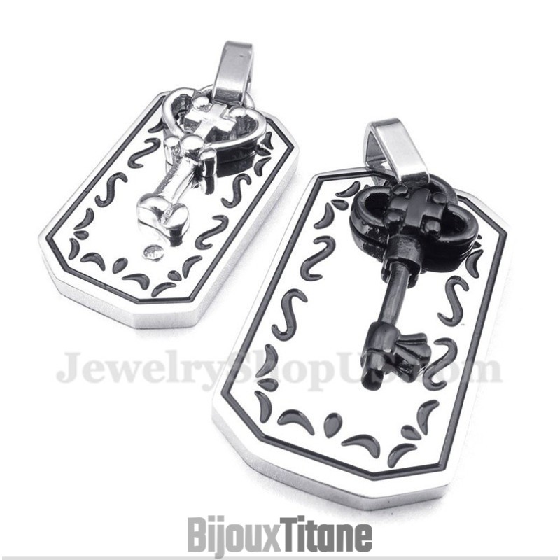 Pendentif Clé En Titane Pour Couple Avec Chaîne Offerte (Une Paire)