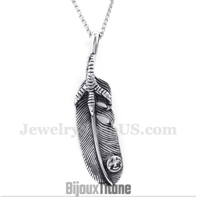 Pendentif Plume En Titane Pour Homme Avec Chaîne Offerte Pendentif Plume En Titane Pour Homme Avec Chaîne Offerte