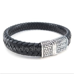Bracelet En Cuir Et Titane Pour Homme