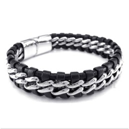 Bracelet En Cuir Et Titane Pour Homme