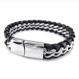 Bracelet En Cuir Et Titane Pour Homme