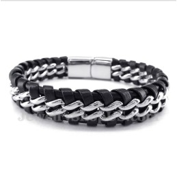 Bracelet En Cuir Et Titane Pour Homme