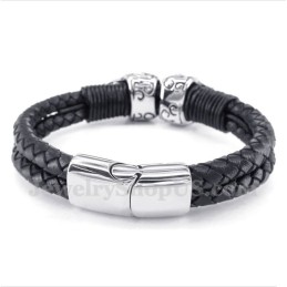Bracelet En Cuir Et Titane Pour Homme