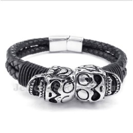 Bracelet En Cuir Et Titane Pour Homme