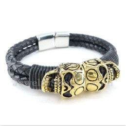 Bracelet En Cuir Et Titane Pour Homme