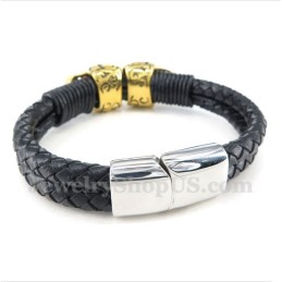 Bracelet En Cuir Et Titane Pour Homme