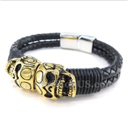 Bracelet En Cuir Et Titane Pour Homme