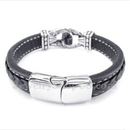 Bracelet En Cuir Titane Noir Pour Homme