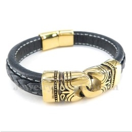 Bracelet En Cuir Plaqué Or Et Titane Pour Homme