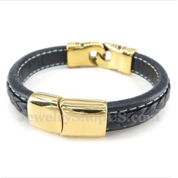 Bracelet En Cuir Plaqué Or Et Titane Pour Homme