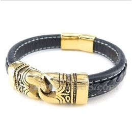 Bracelet En Cuir Plaqué Or Et Titane Pour Homme