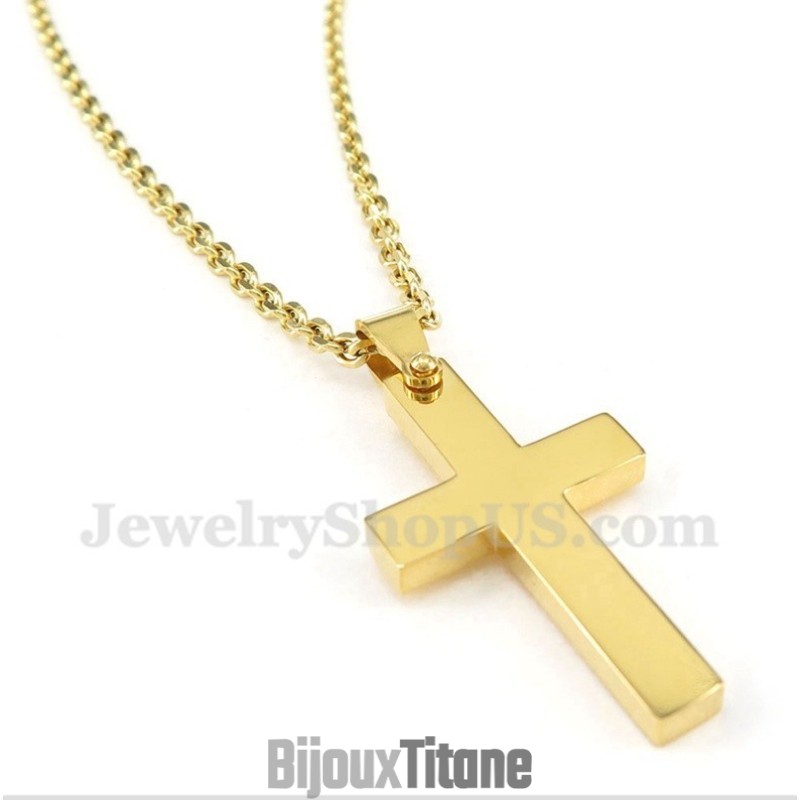 Pendentif Croix En Titane Et Or Pour Homme Avec Chaîne Offerte Pendentif Croix En Titane Et Or Pour Homme Avec Chaîne Offerte