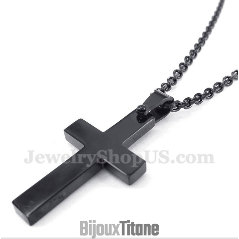 Pendentif Croix Noire En Titane Pour Homme Avec Chaîne Offerte Pendentif Croix Noire En Titane Pour Homme Avec Chaîne Offerte