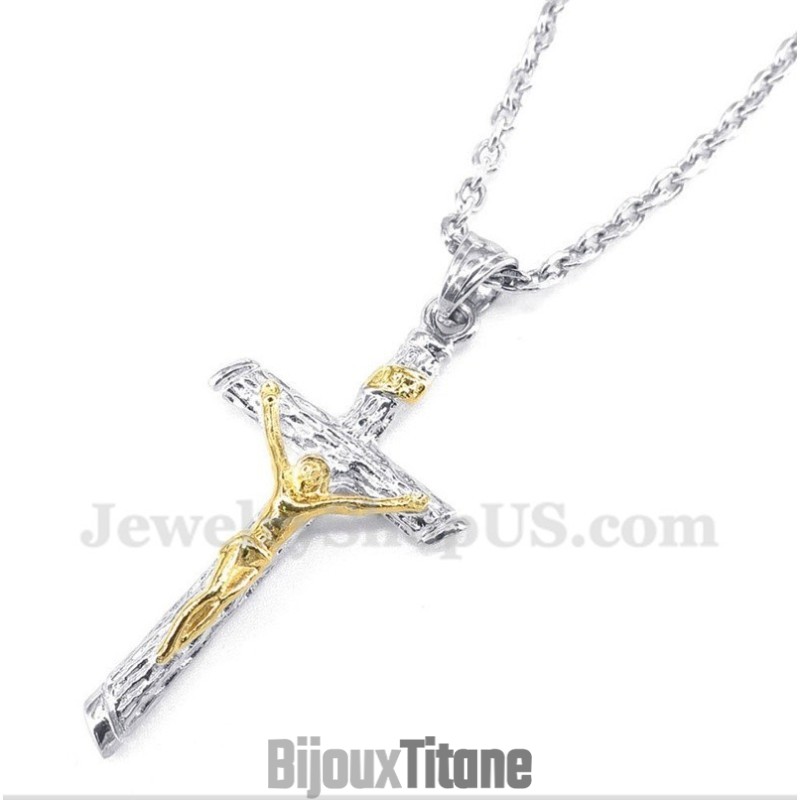 Pendentif Jésus En Titane Et Or Pour Homme Avec Chaîne Offerte