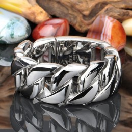 Bracelet Chaîne En Titane Brillant À Section Épaisse Tendance