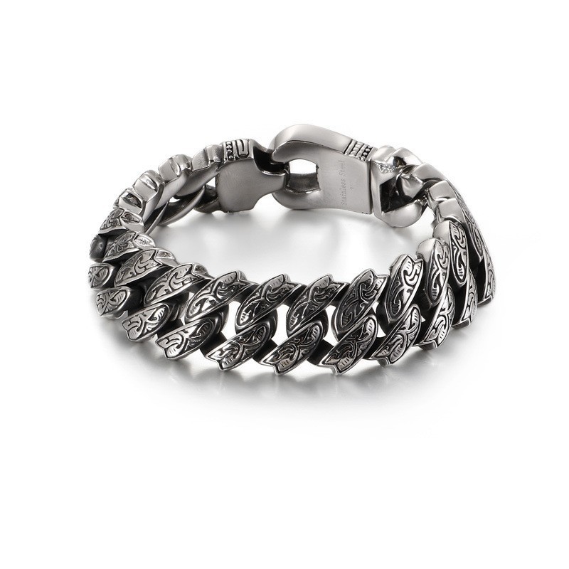 Bracelet En Titane À Motif Floral Rétro Pour Homme