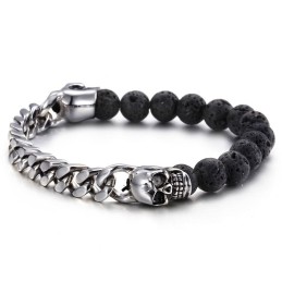 Bracelet En Titane Avec Perles En Pierre Volcanique Et Tête De Mort Et Bouddha