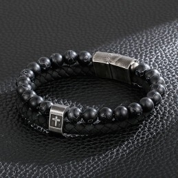 Bracelet En Titane Turquoise, Bracelet Tendance En Cuir Croisé Pour Homme