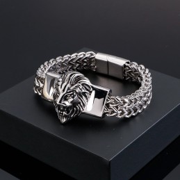 Bracelet Rétro En Titane Avec Tête De Lion Pour Homme