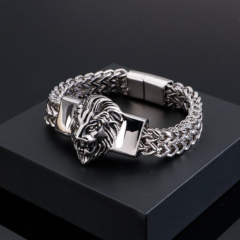 Bracelet Rétro En Titane Avec Tête De Lion Pour Homme Bracelet Rétro En Titane Avec Tête De Lion Pour Homme
