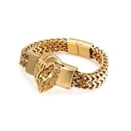 Bracelet Rétro En Titane Avec Tête De Lion Pour Homme