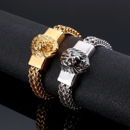 Bracelet Rétro En Titane Avec Tête De Lion Pour Homme