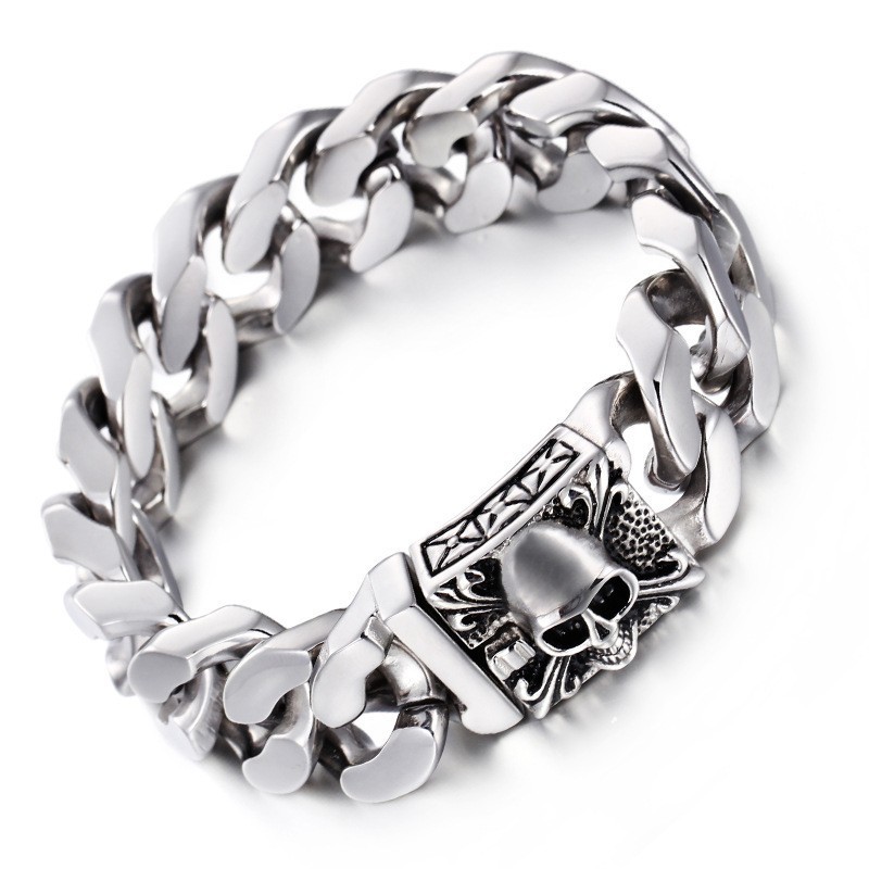 Bracelet Chaîne Cubaine En Titane Bracelet Tête De Mort En Titane Pour Homme Bracelet Chaîne Cubaine En Titane Bracelet Tête De Mort En Titane Pour Homme