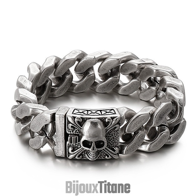 Bracelet Chaîne Cubaine En Titane Bracelet Tête De Mort En Titane Pour Homme Bracelet Chaîne Cubaine En Titane Bracelet Tête De Mort En Titane Pour Homme