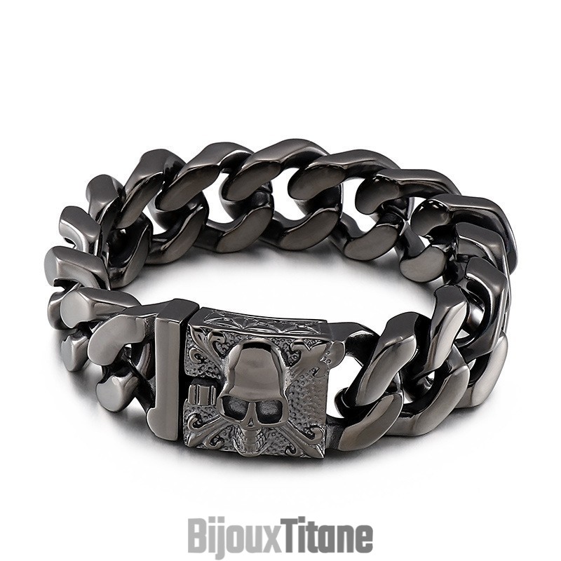 Bracelet Chaîne Cubaine En Titane Bracelet Tête De Mort En Titane Pour Homme