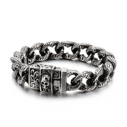 Bracelet En Titane Pour Homme Avec Boucles Vintage Et Têtes De Mort Florales