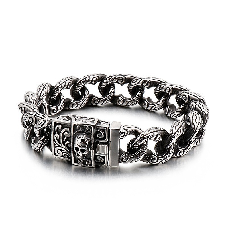 Bracelet En Titane Pour Homme Avec Boucles Vintage Et Têtes De Mort Florales Bracelet En Titane Pour Homme Avec Boucles Vintage Et Têtes De Mort Florales