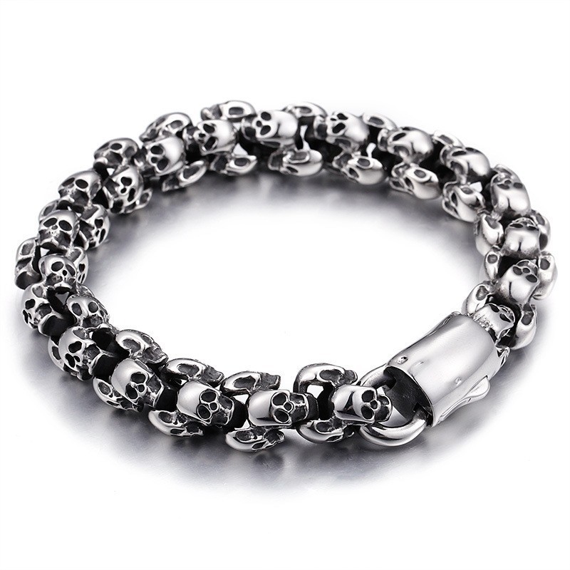 Bracelet Tête De Mort En Titane Tendance Pour Homme Bracelet Tête De Mort En Titane Tendance Pour Homme