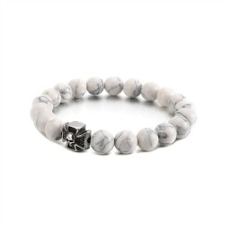 Bracelet En Perles Fait Main, Corde Extensible, Turquoise Blanche, Titane, Tête De Mort