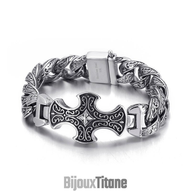 Bracelet En Titane Pour Homme Avec Motif Croix Vintage Bracelet En Titane Pour Homme Avec Motif Croix Vintage