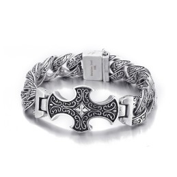 Bracelet Homme En Titane Avec Croix Florale Vintage