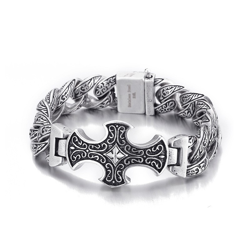 Bracelet Homme En Titane Avec Croix Florale Vintage Bracelet Homme En Titane Avec Croix Florale Vintage