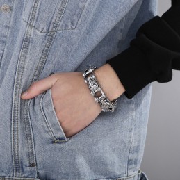 Bracelet De Motard En Titane Pour Homme, Nouvelle Série De Bijoux Animaliers, Tête De Lion Exagérée Et Cool
