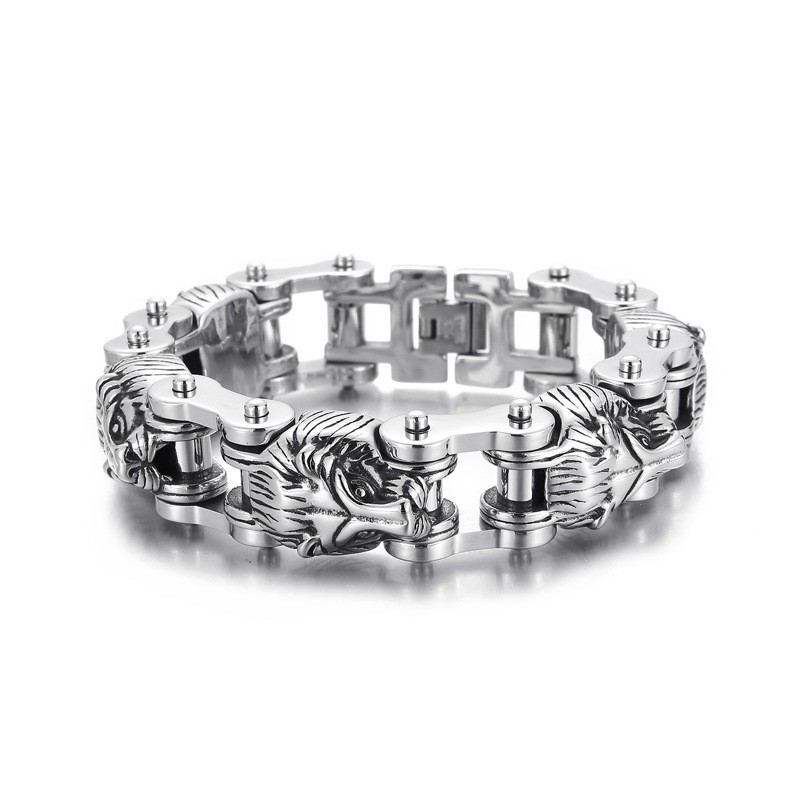 Bracelet De Motard En Titane Pour Homme, Nouvelle Série De Bijoux Animaliers, Tête De Lion Exagérée Et Cool Bracelet De Motard En Titane Pour Homme, Nouvelle Série De Bijoux Animaliers, Tête De Lion Exagérée Et Cool