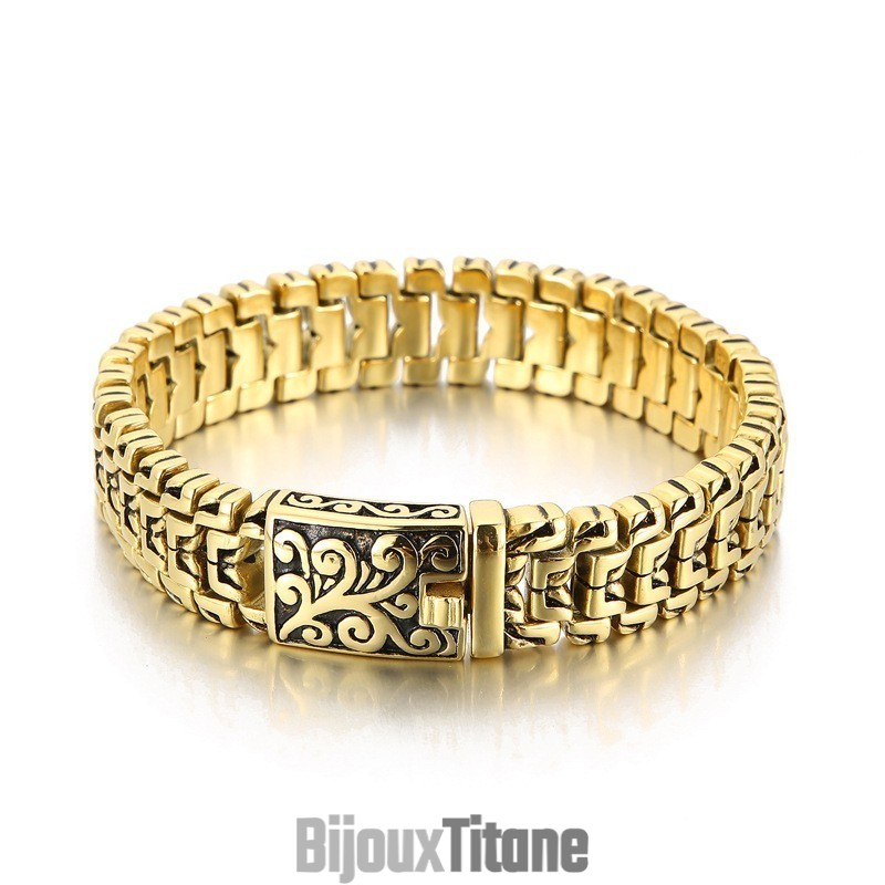 Bracelet En Titane Pour Homme, Motif Fleur Hip-Hop Tendance