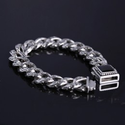 Bracelet Vintage Rosette Pour Homme En Titane Avec Pierres Noires