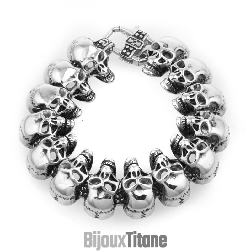 Bracelet En Titane Pour Homme Avec Tête De Mort